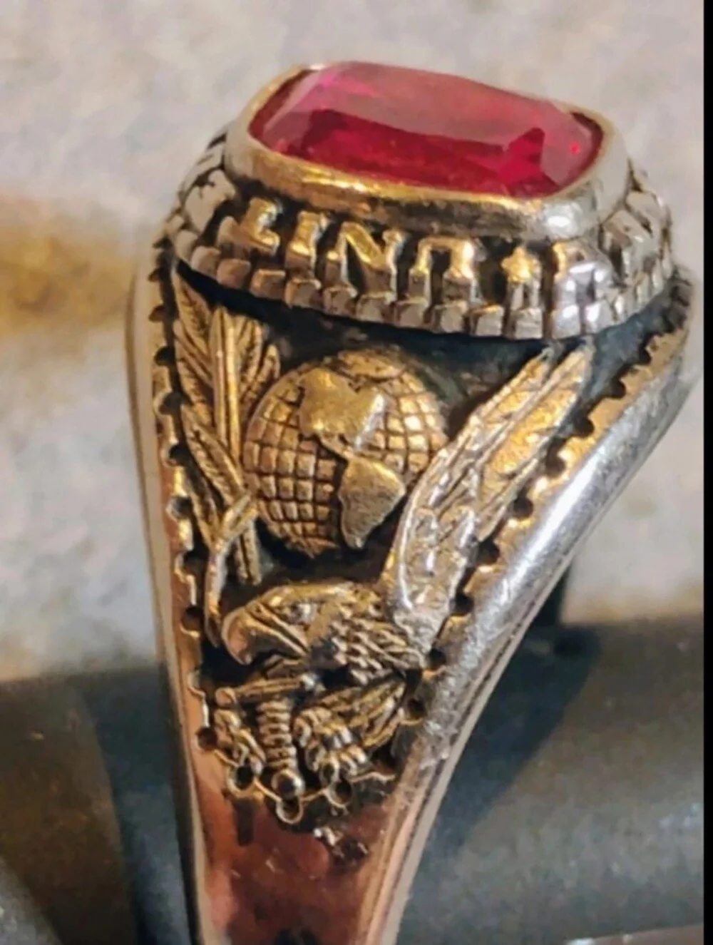 Vintage Jostens US Army Sterling Silver Military Ring - Red Ruby Stone